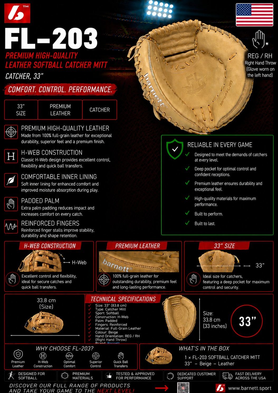 FL-203 Softball glove, high quality, leather, catcher, Beige