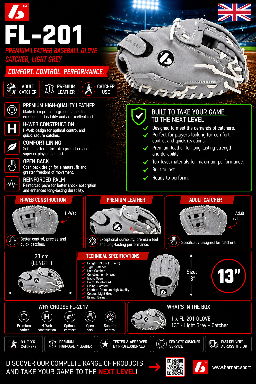 FL-201 baseball glove, high quality, leather, catcher, light grey