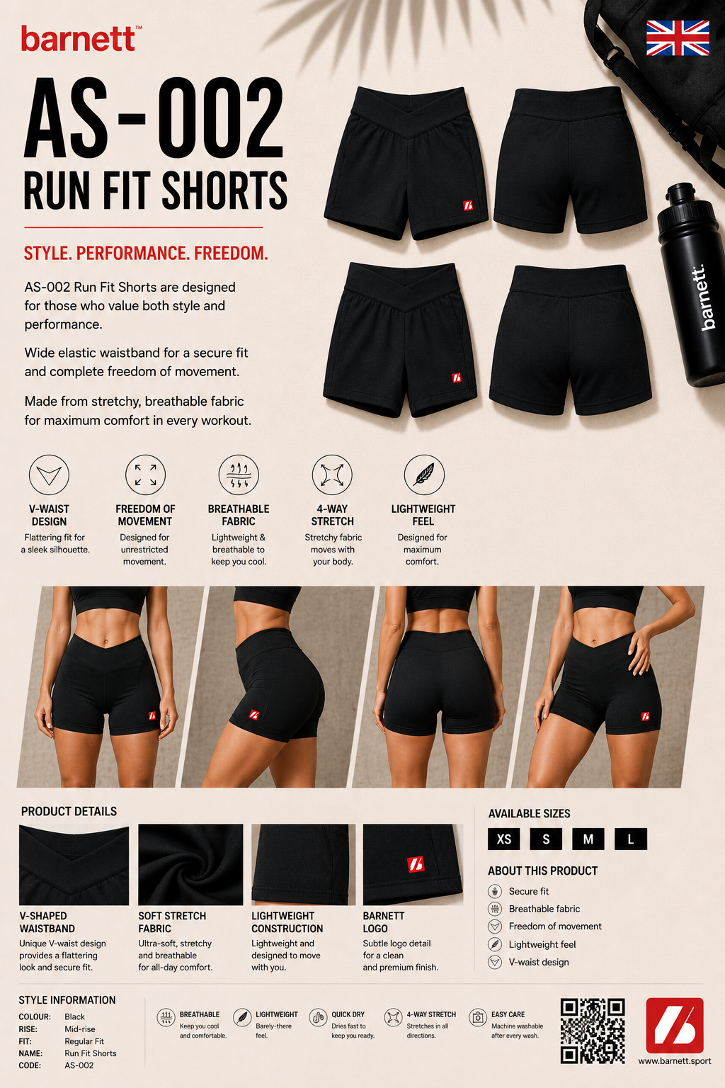 AS-002 Running and Fitness Shorts Black