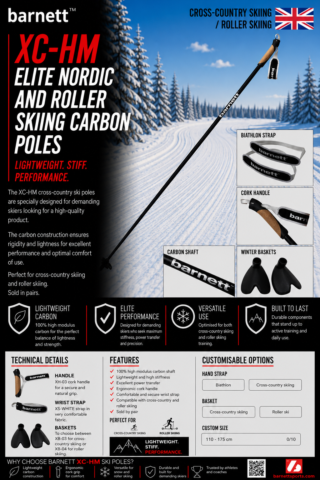 XC-HM Elite Nordic and Roller Skiing Carbon Poles