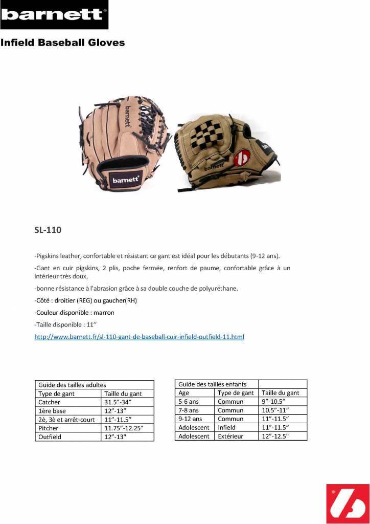 SL-110 Baseball gloves in leather infield/outfield size 11, Brown