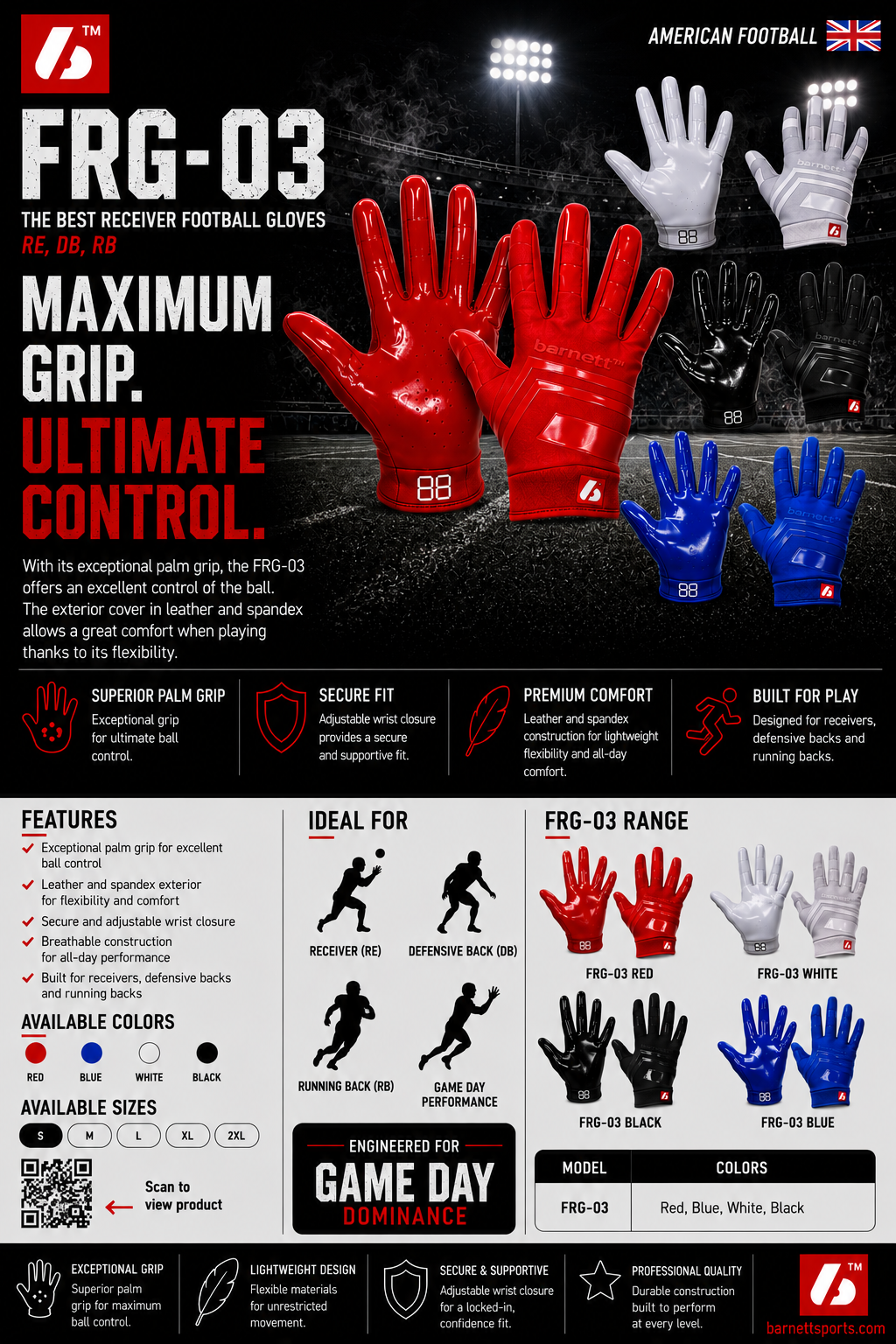 FRG-03 The best receiver football gloves, Red
