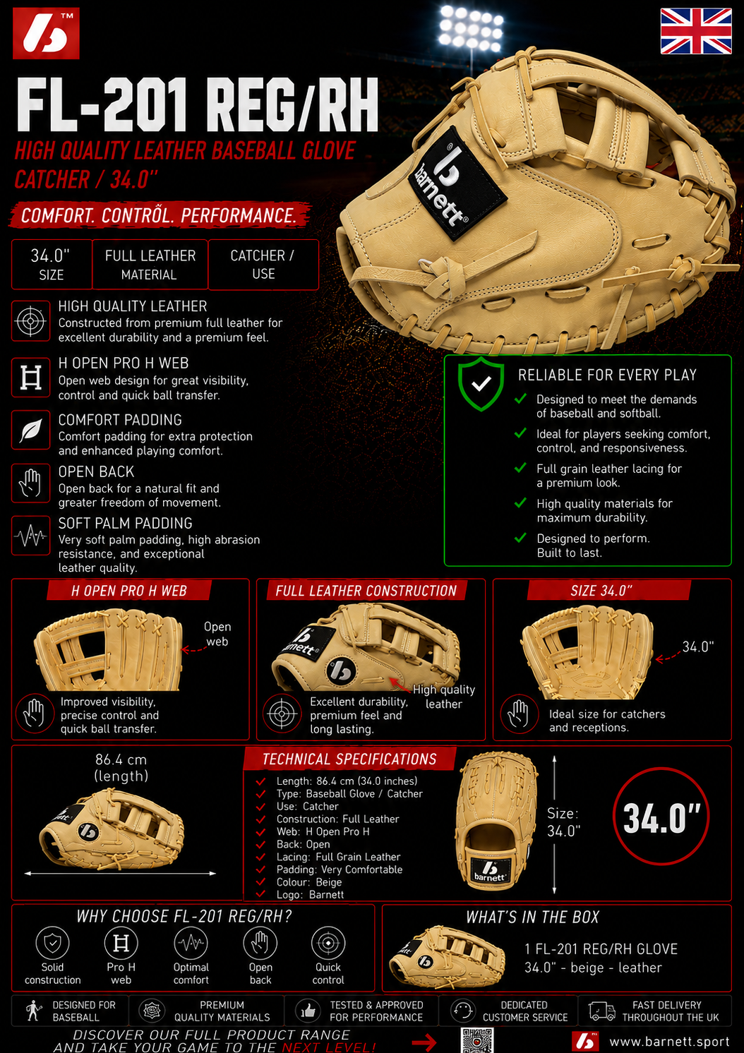 FL-201 Baseball glove, high quality, leather, catcher, Beige