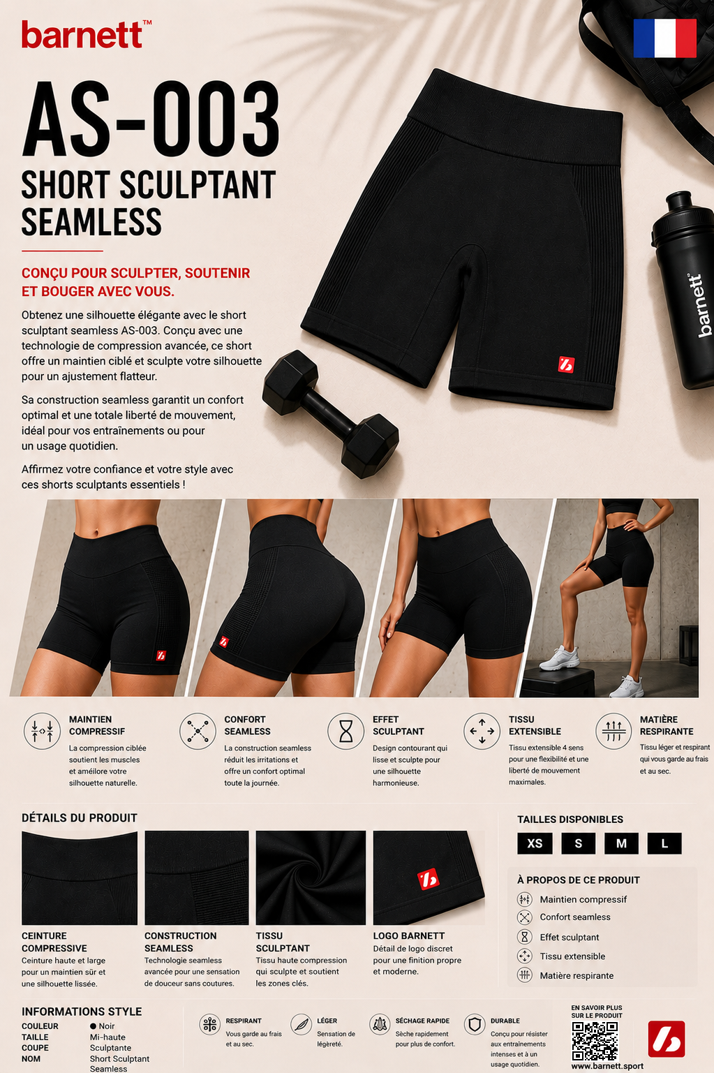 AS-003 Seamless Shaping Shorts Black