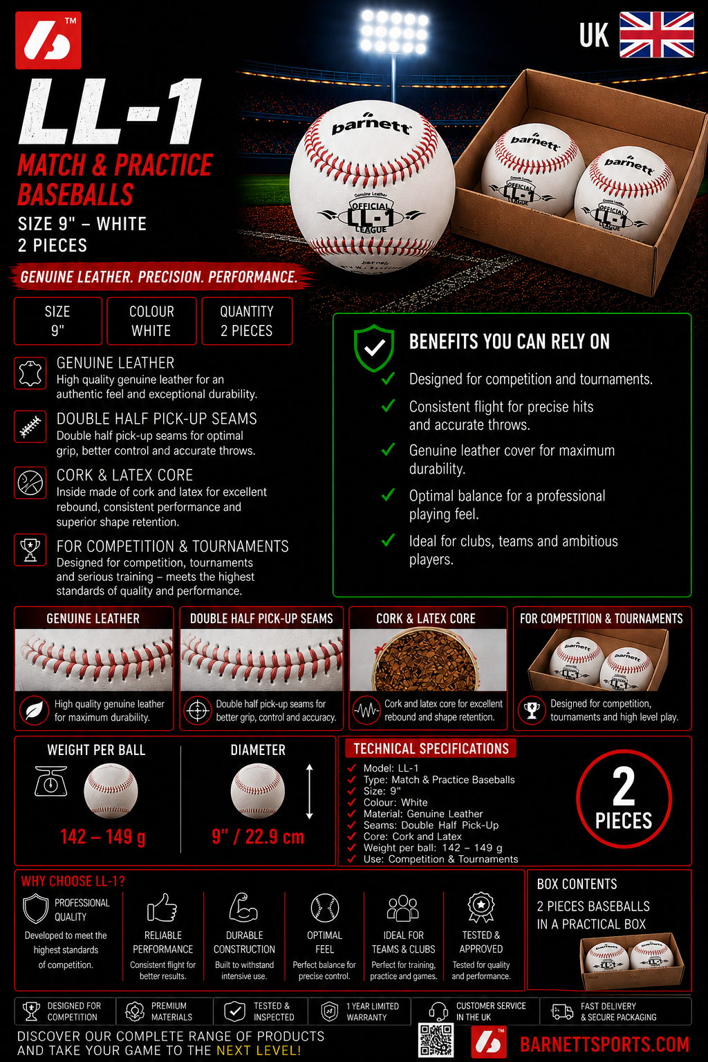 LL-1 Match and practice baseballs, Size 9", White, 1 dozen