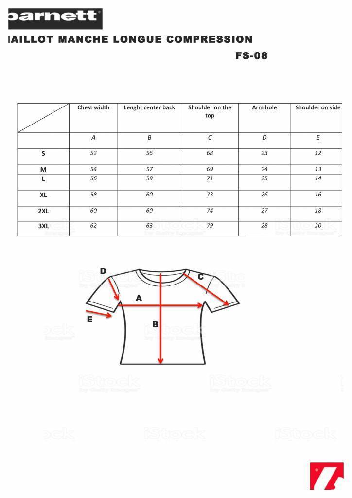 FS-08 compression T-shirt with long sleeves, 5 integrated pieces, for American football