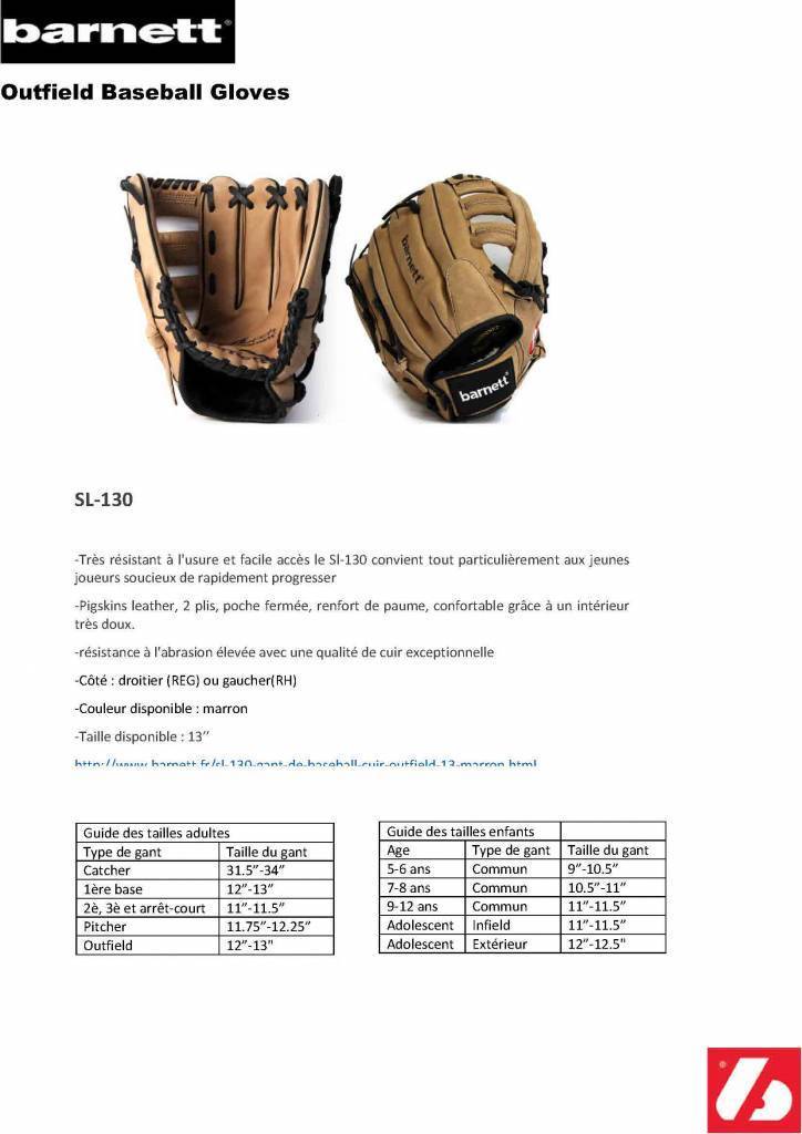 SL-130 Leather baseball glove, outfield, size 13, Brown