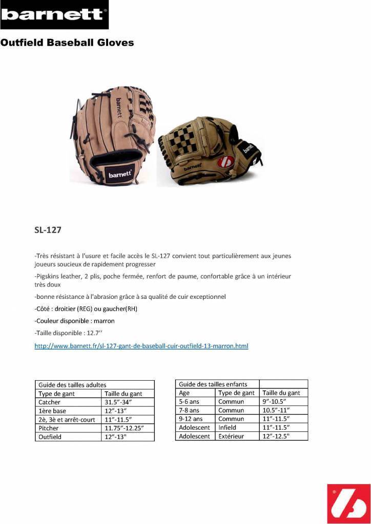 Gant de baseball en cuir SL-127, champ extérieur, taille 12,7, marron